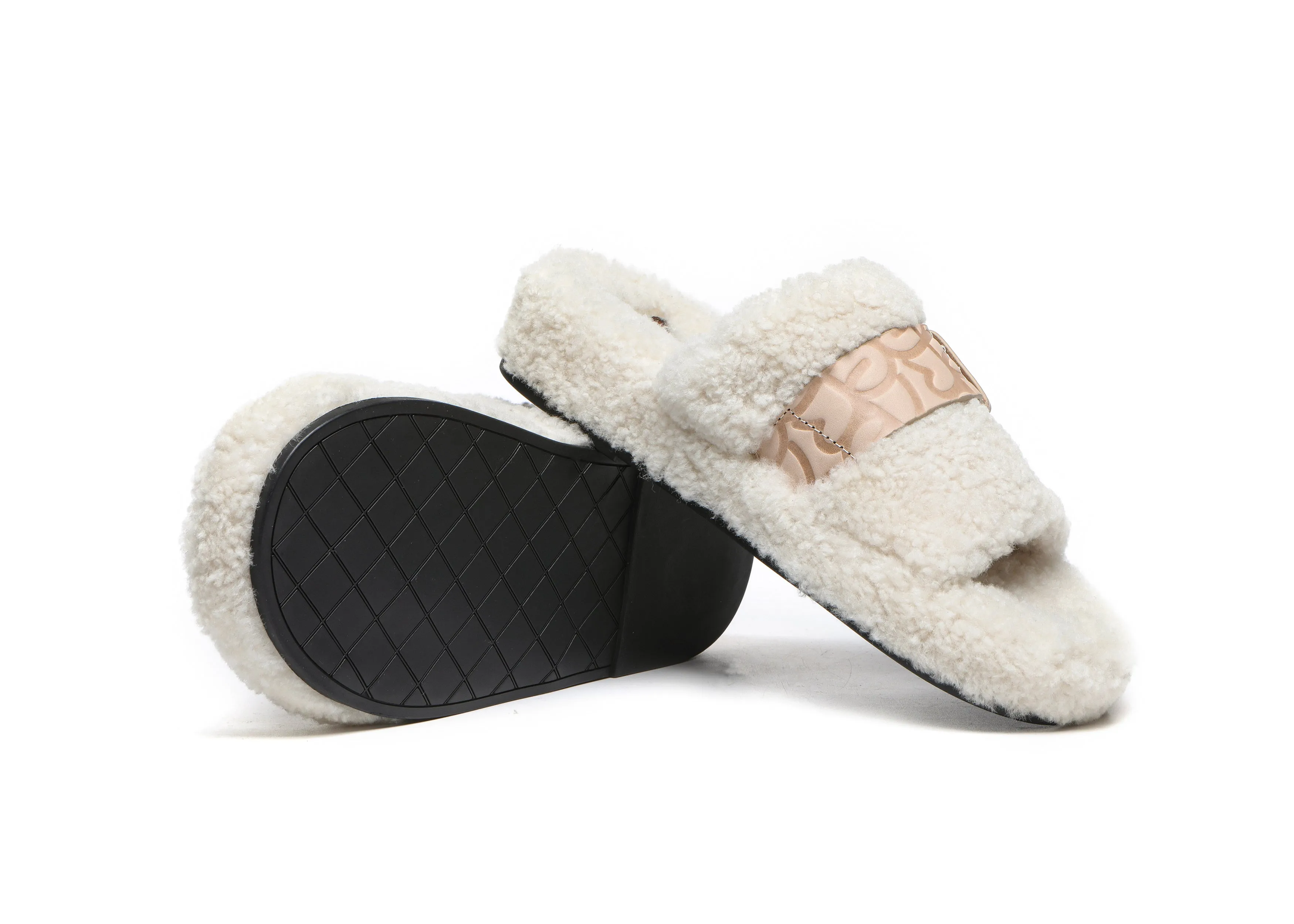 EVERAU® Curly Sheepskin Wool Slides Women Croft